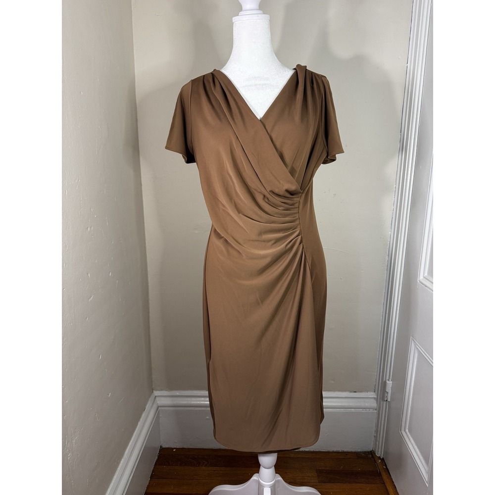 Talbots Women's Wrap Dress‎ Medium Petite Brown Short Sleeve Knee Length Fall